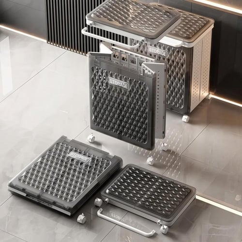 سلة ملابس بعجلات وغطاء لون اسود