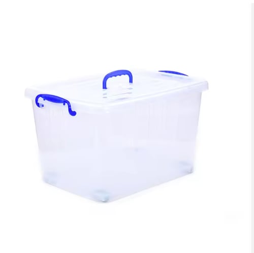صندوق تخزين بلاستيك 55 لتر شفاف مع غطاء