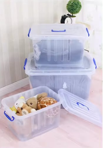 صندوق تخزين بلاستيك 30 لتر شفاف مع غطاء