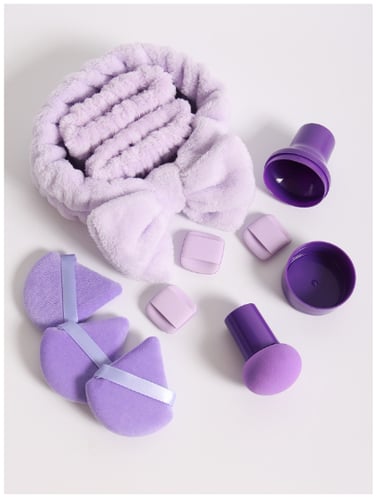 مجموعة إسفنجة مكياج (8 قطع متنوعه) مع معصم يد وربط...