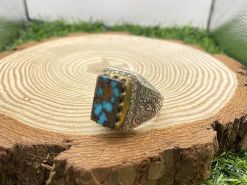 خاتم فيروز نيشابوري مرصع بالألماس مقاس 24