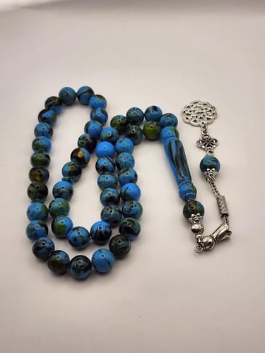سبحه بكالايت 10 ملي 45 خرزه باللون الأزرق المعرق