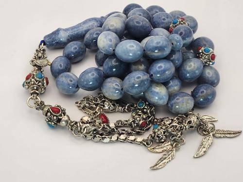 سبحه من المرجان الازرق النادر مع كركوشه من الفضه