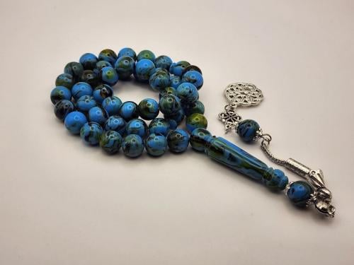 سبحه بكالايت 10 ملي 45 خرزه باللون الأزرق المعرق