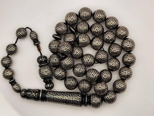 سبحه يسر مطعمه بالفضه قص دائري