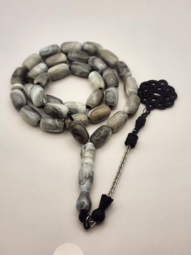 سبحه رماديه بطربزونه 33 خرزه قص برميلي 13.5 طول 8....