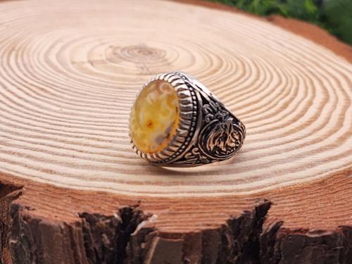 خاتم كهرمان جبس بعسل مقاس 22