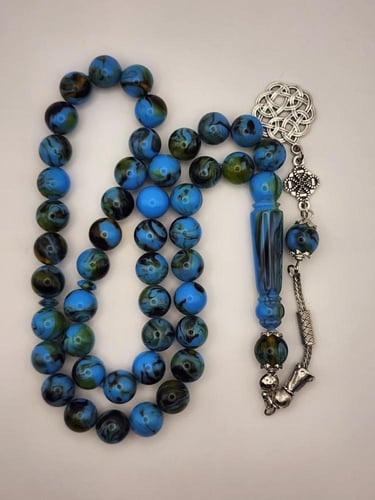 سبحه بكالايت 10 ملي 45 خرزه باللون الأزرق المعرق