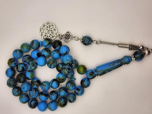 سبحه بكالايت 10 ملي 45 خرزه باللون الأزرق المعرق