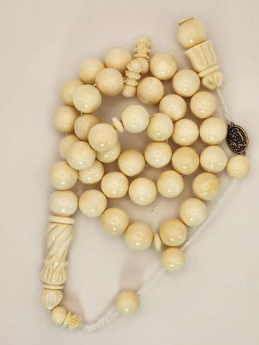 سبحه عاج ناب فيل 59 جرام 11 ملي 37 خرزه قص دائري