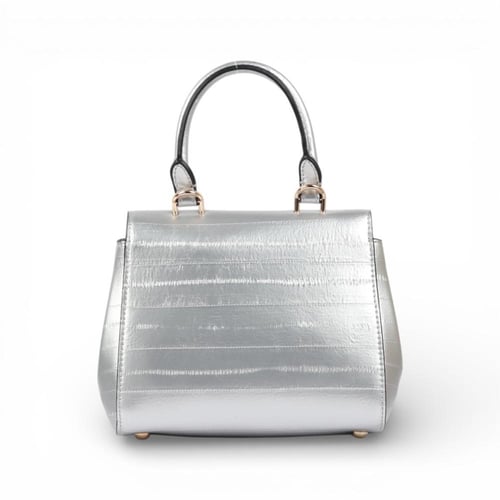 طقم نسائي حذاء كعب شوكة + شنطة جلد من مادلين - فضي