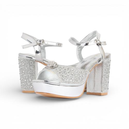 صندل كعب سهر كرستال - فضي