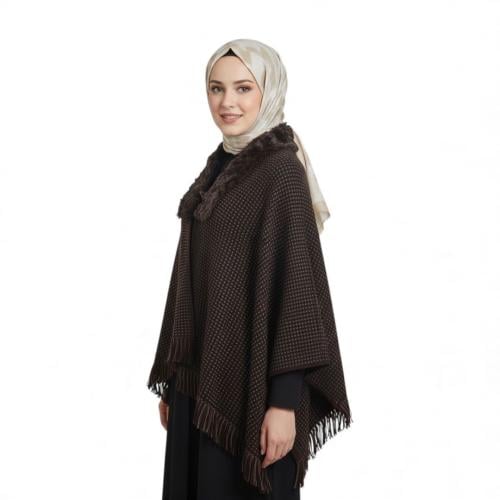 شال شتوي من مادلين - أسود مقلم بني