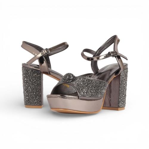 صندل كعب سهر كرستال - رصاصي