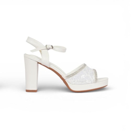 صندل كعب سهرة دانتل - أبيض