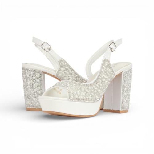 صندل كعب سهر لولو - أبيض