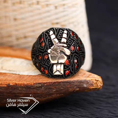 خاتم رجالي فضه استرليني شعار النصر