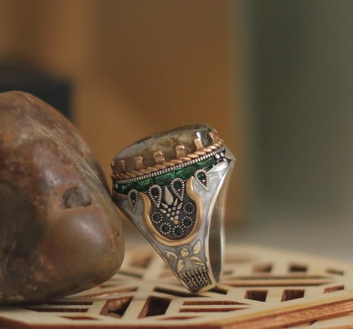 خاتم فضه 925 مرصع بالعقيق اليماني