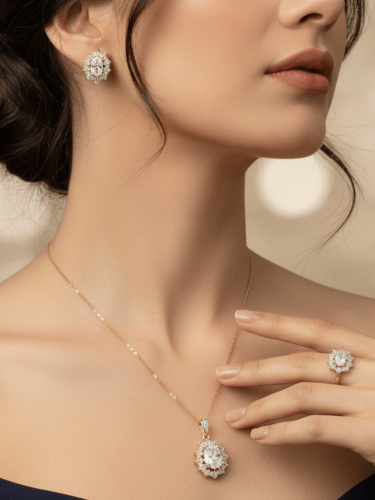 نصف طقم فضه 925 تصميم الماس