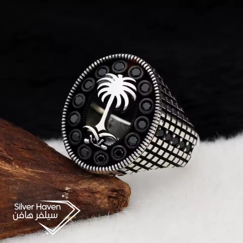 خاتم رجالي فضه استرليني تصميم سعودي