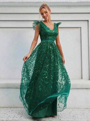 فستان سهرة شبكي من طبقتين