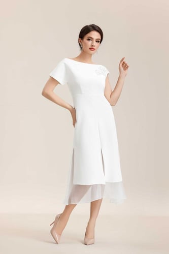 فستان نص كم كريب تطريز