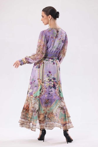 فستان مشجر شيفون حرير مطرز موف