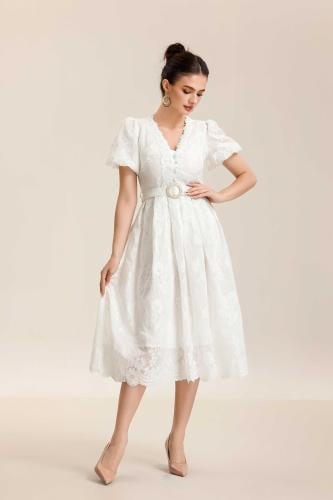 فستان قصير قطن حرير مطرز