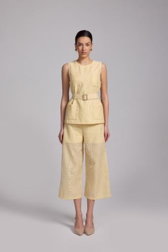 طقم اصفر كت بحزام أنيق