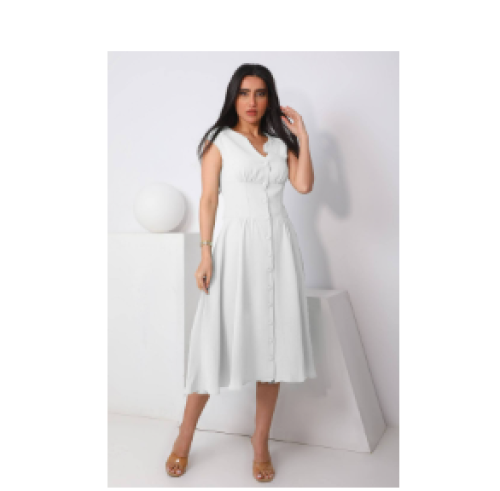 فستان ميدي كت زراير أبيض