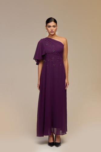 فستان موف شيفون مطرز الخصر