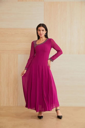 فستان شيفون فوشي مكسي