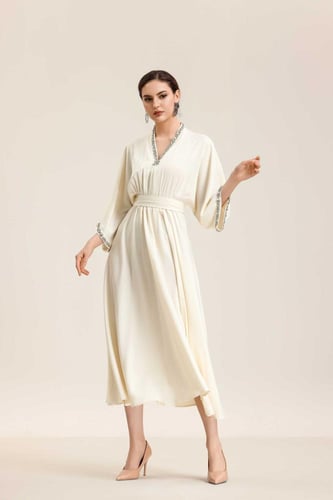 جلابيه كريب ميدي مطرز الحلق