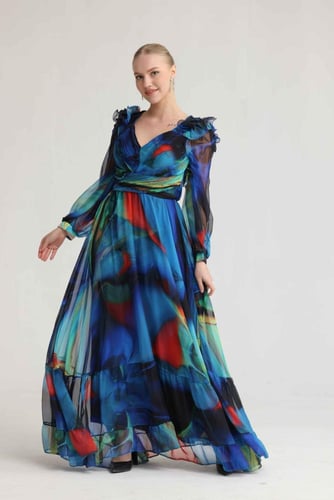 فستان شيفون مشجر بألوان الطبيعة