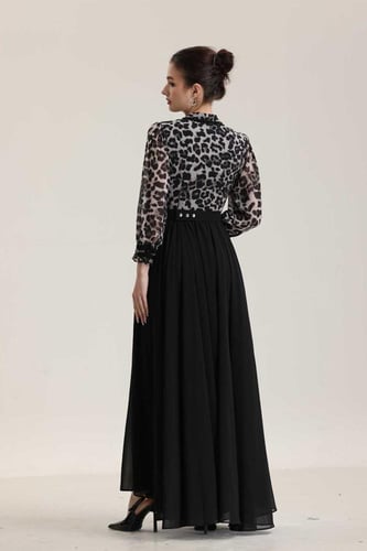 فستان شيفون نمري الصدر مطرز