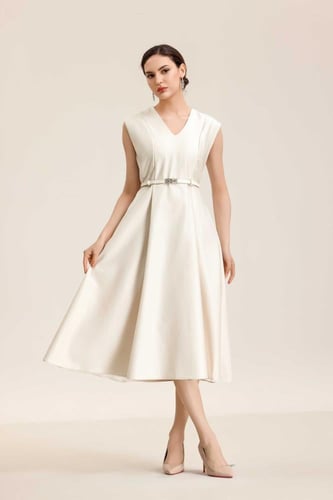 فستان تفتة بيج ميدي كت حزام