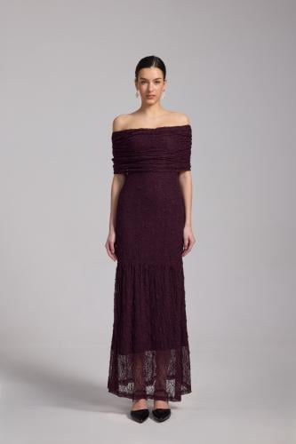 فستان دانتيل سترتش عنابي