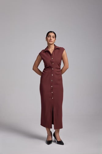 فستان بني ميدي كريب