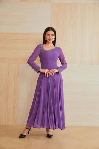 فستان شيفون بنفسجي كم طويل