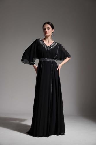 فستان شيفون الصدر زركون اسود