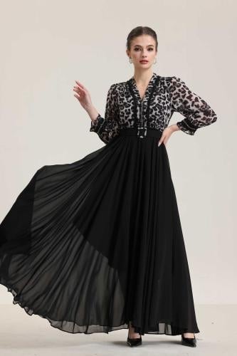 فستان شيفون نمري الصدر مطرز