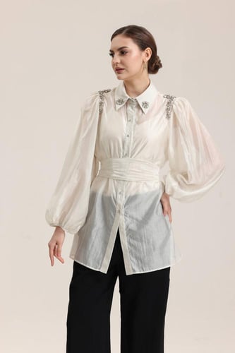 بلوزة بيج اورجنزا تطريز الكتف