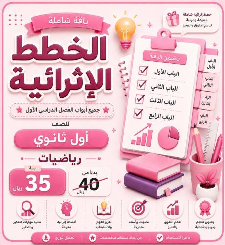 الخطط الاثرائية كاملة لمنهج اول ثانوي رياضيات ف1