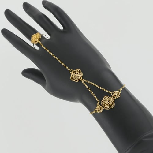 طقم ذهب دورين مع كف دائري الزهور عيار 21