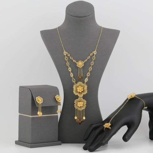 طقم ذهب ازهار ثلاثية الابعاد دورين مع كف عيار 21