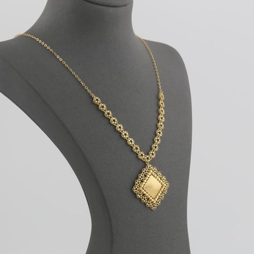 طقم ذهب بتصميم معين بصمة منقوش - عيار21