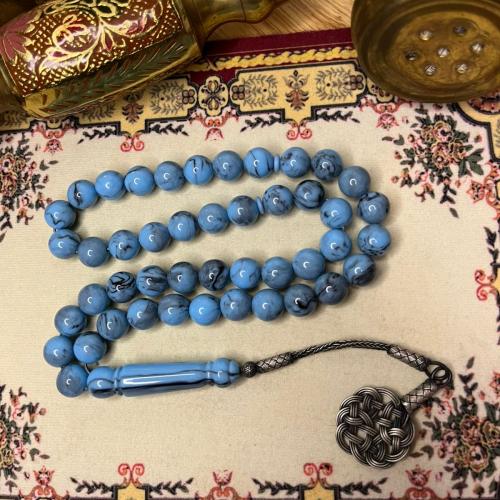 مسباح بكلايت سماوي معتق الشكة: طربزونة فضة