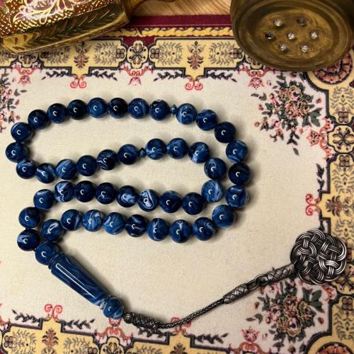 مسباح بكلايت أزرق معتق الشكة: طربزونة فضة