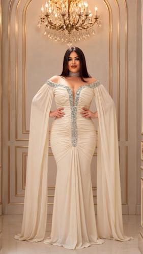فستان بيج مرصع بالكريستال