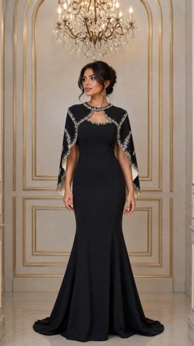 فستان أسود مرصع كريستال